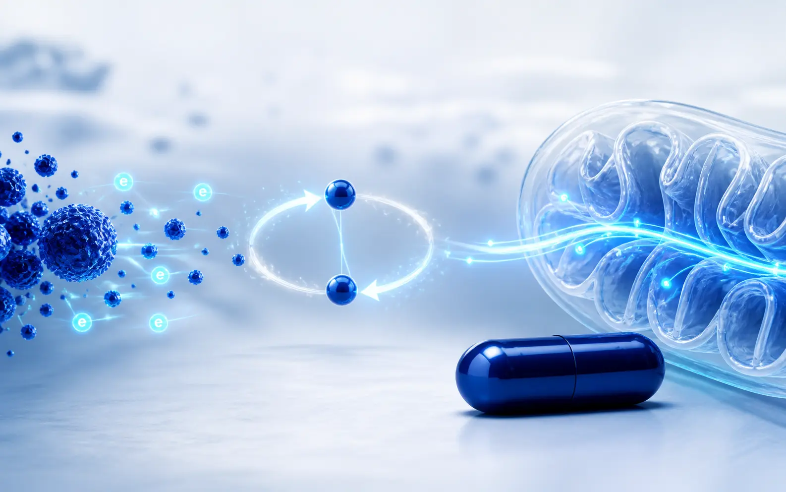 Scientific illustration of electron acceptance, redox cycling and mitochondrial energy pathways