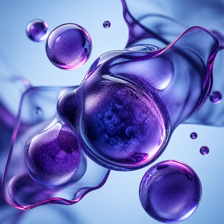 Deep-purple anthocyanin droplets illustrating concentrated blueberry extract