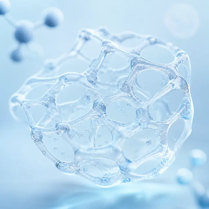 Translucent pectin gel lattice illustrating the gummy's soft plant-based texture