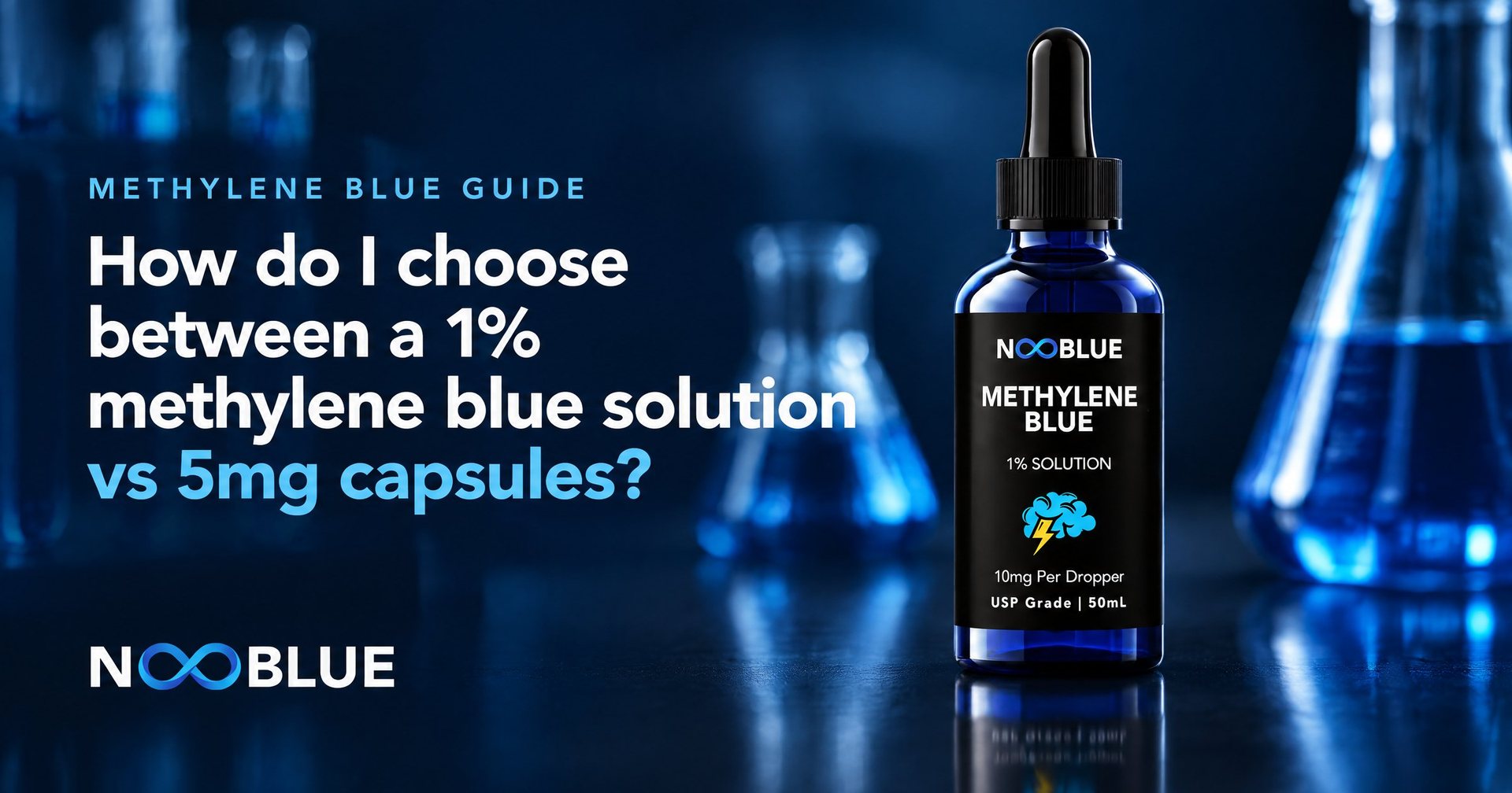 How do I choose between a 1% methylene blue solution vs 5mg capsules? – NooBlue Methylene Blue 1% Solution dropper bottle