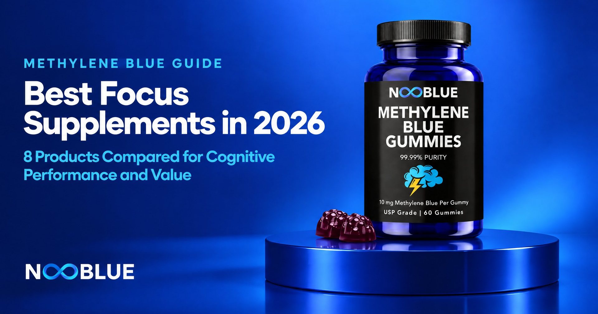 Best Focus Supplements in 2026: 8 Products Compared for Cognitive Performance and Value – NooBlue Methylene Blue Gummies bottle