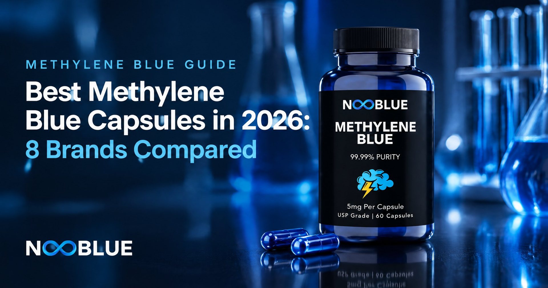 Best Methylene Blue Capsules in 2026: 8 Brands Compared – NooBlue Methylene Blue Capsules 5mg bottle