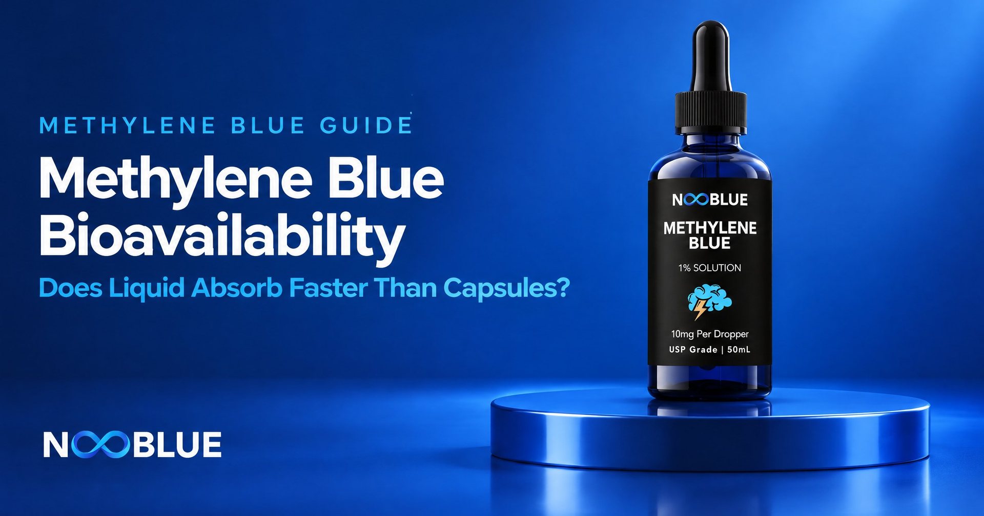 Methylene Blue Bioavailability: Does Liquid Absorb Faster Than Capsules? – NooBlue Methylene Blue 1% Solution dropper bottle