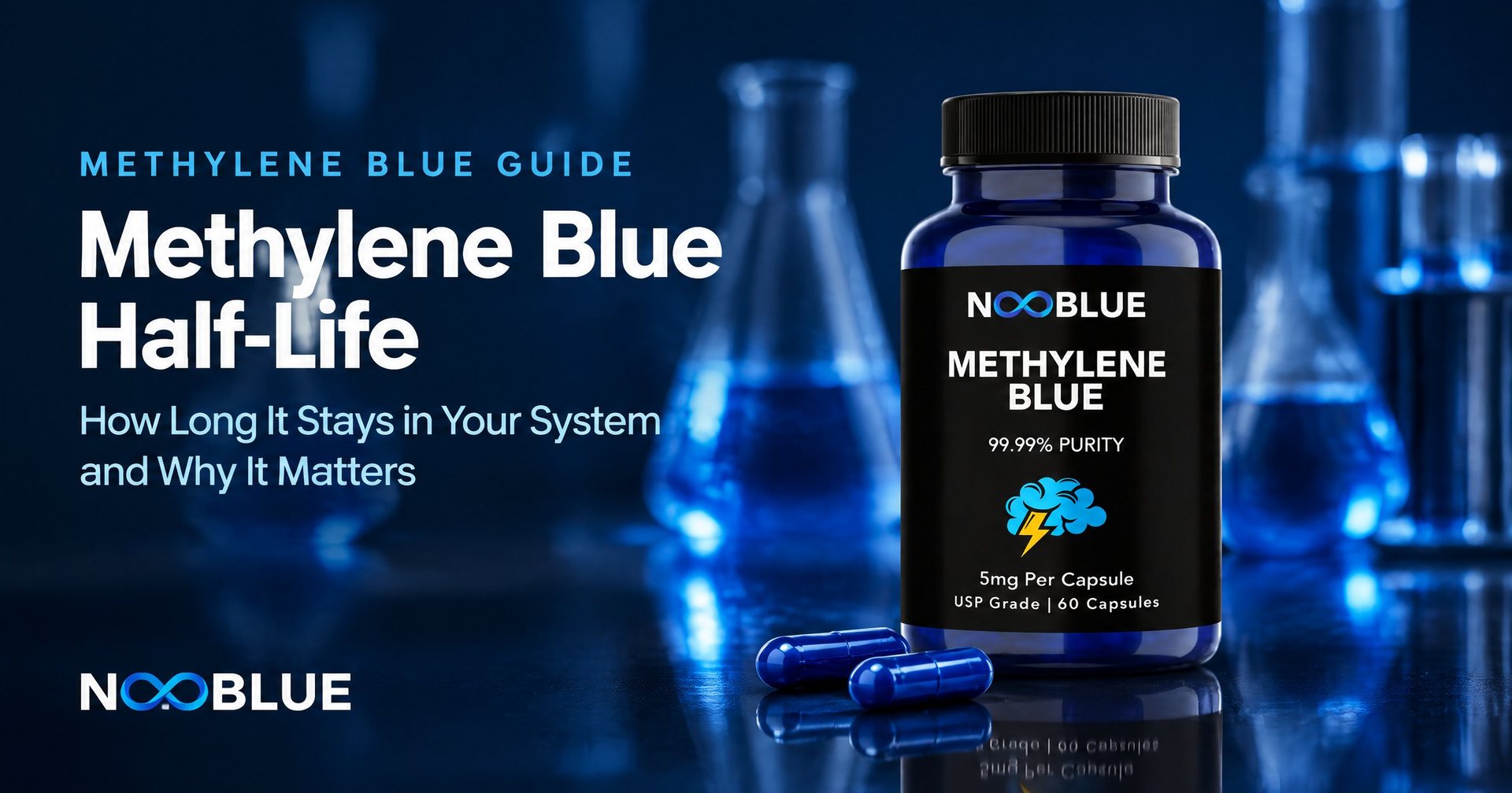 Methylene Blue Half-Life: How Long It Stays in Your System and Why It Matters – NooBlue Methylene Blue Capsules 5mg bottle