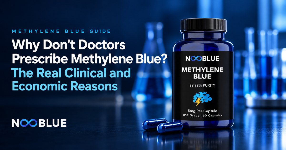 Why Don't Doctors Prescribe Methylene Blue? The Real Clinical and Economic Reasons – NooBlue Methylene Blue Capsules 5mg bottle
