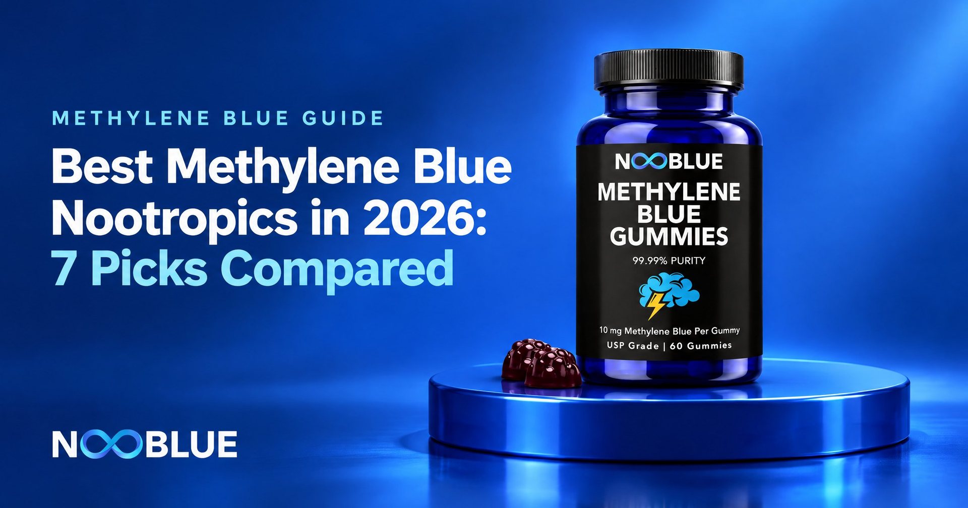 Best Methylene Blue Nootropics in 2026: 7 Picks Compared – NooBlue Methylene Blue Gummies bottle