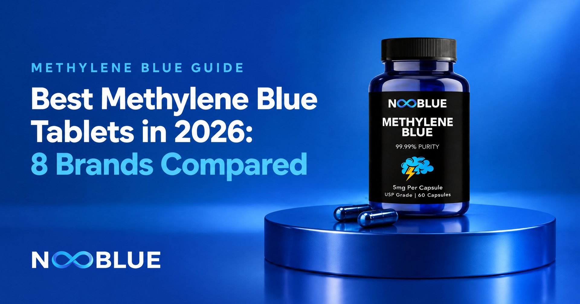 Best Methylene Blue Tablets in 2026: 8 Brands Compared – NooBlue Methylene Blue Capsules 5mg bottle