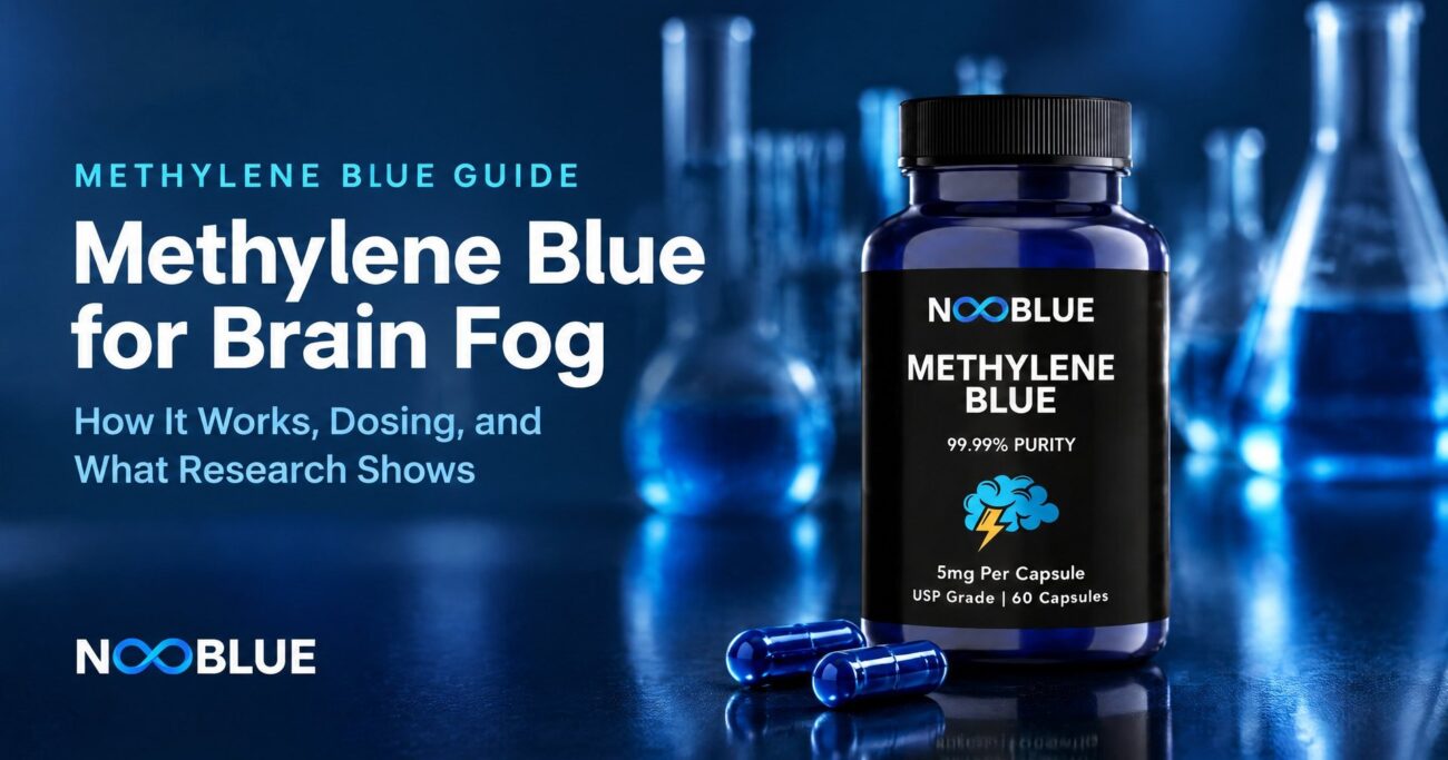 Methylene Blue for Brain Fog: How It Works, Dosing, and What Research Shows – NooBlue Methylene Blue Capsules 5mg bottle