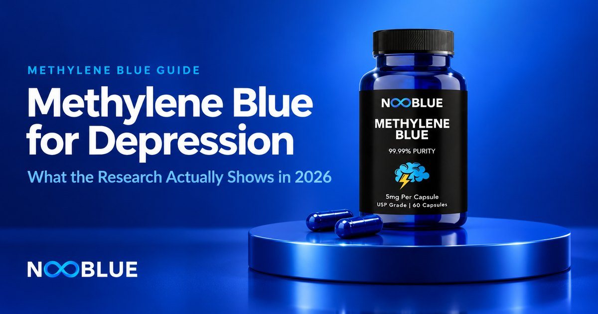Methylene Blue for Depression: What the Research Actually Shows in 2026 – NooBlue Methylene Blue Capsules 5mg bottle