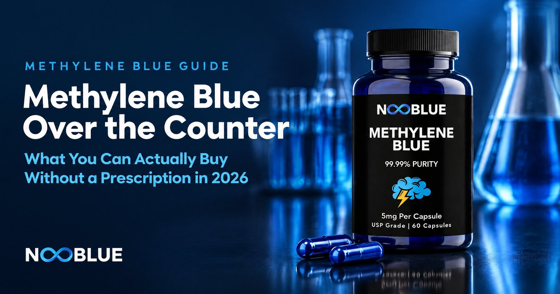 Methylene Blue Over the Counter: What You Can Actually Buy Without a Prescription in 2026 – NooBlue Methylene Blue Capsules 5mg bottle