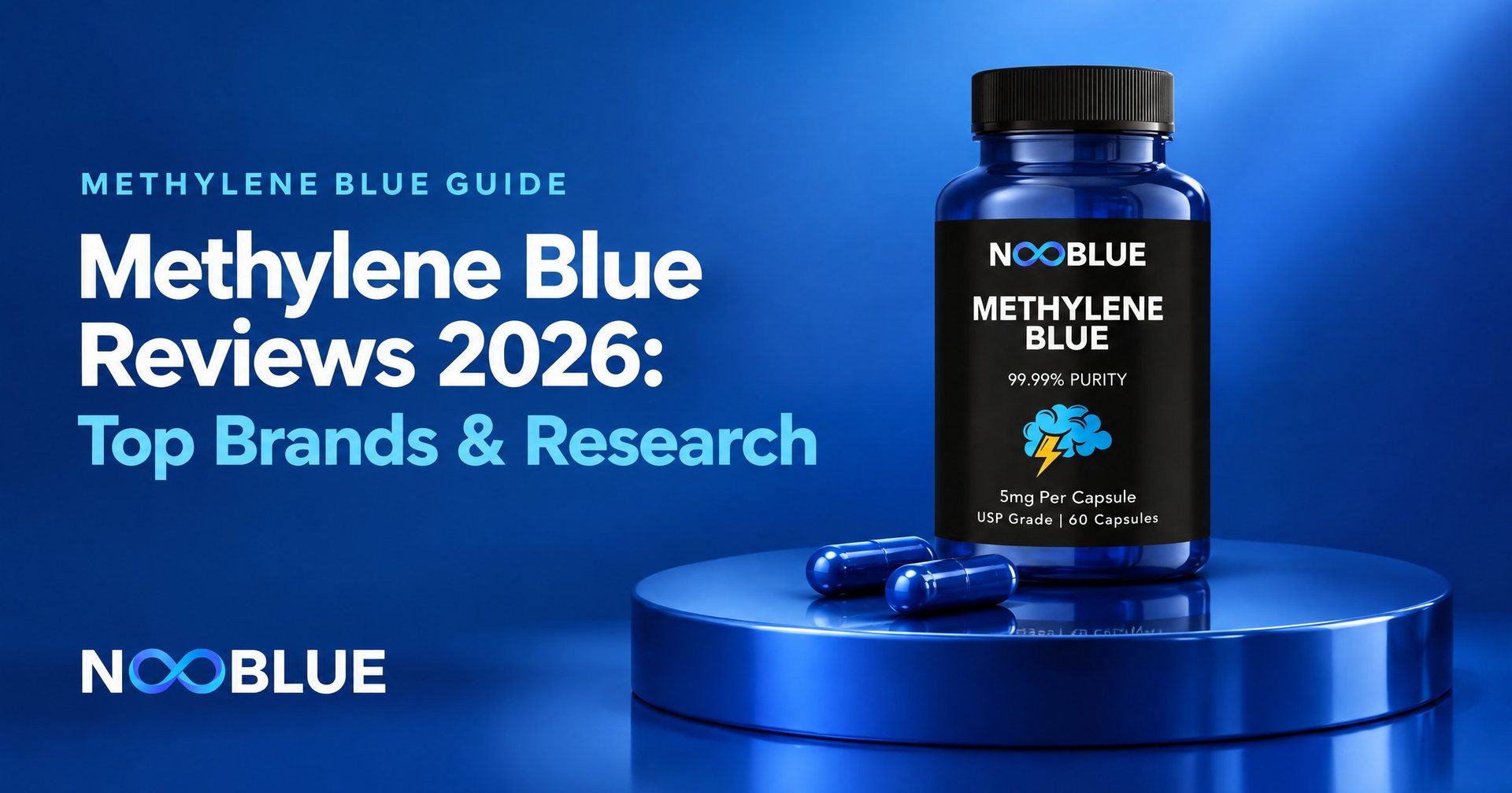 Methylene Blue Reviews 2026: Top Brands & Research – NooBlue Methylene Blue Capsules 5mg bottle