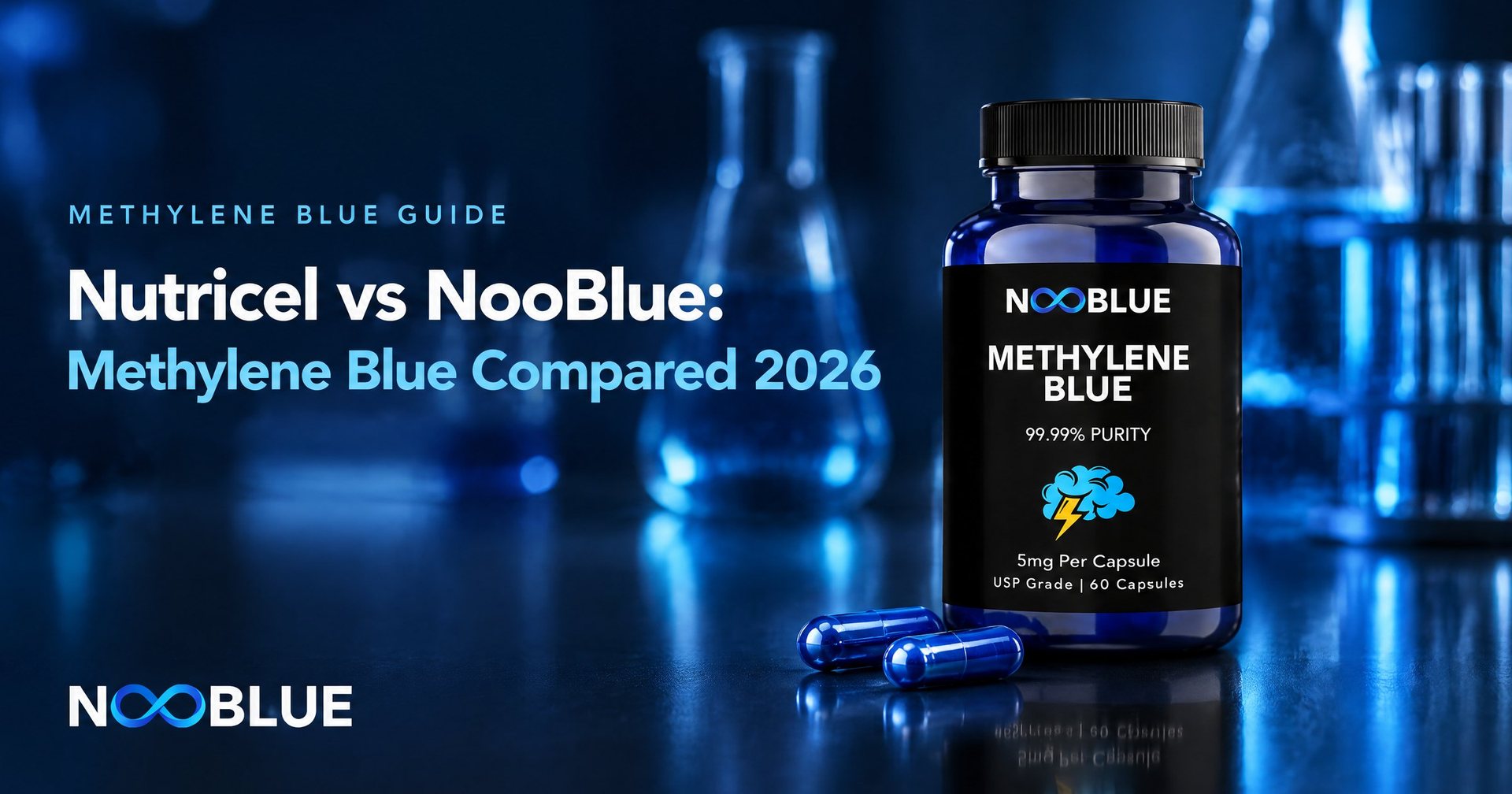 Nutricel vs NooBlue: Methylene Blue Compared 2026 – NooBlue Methylene Blue Capsules 5mg bottle