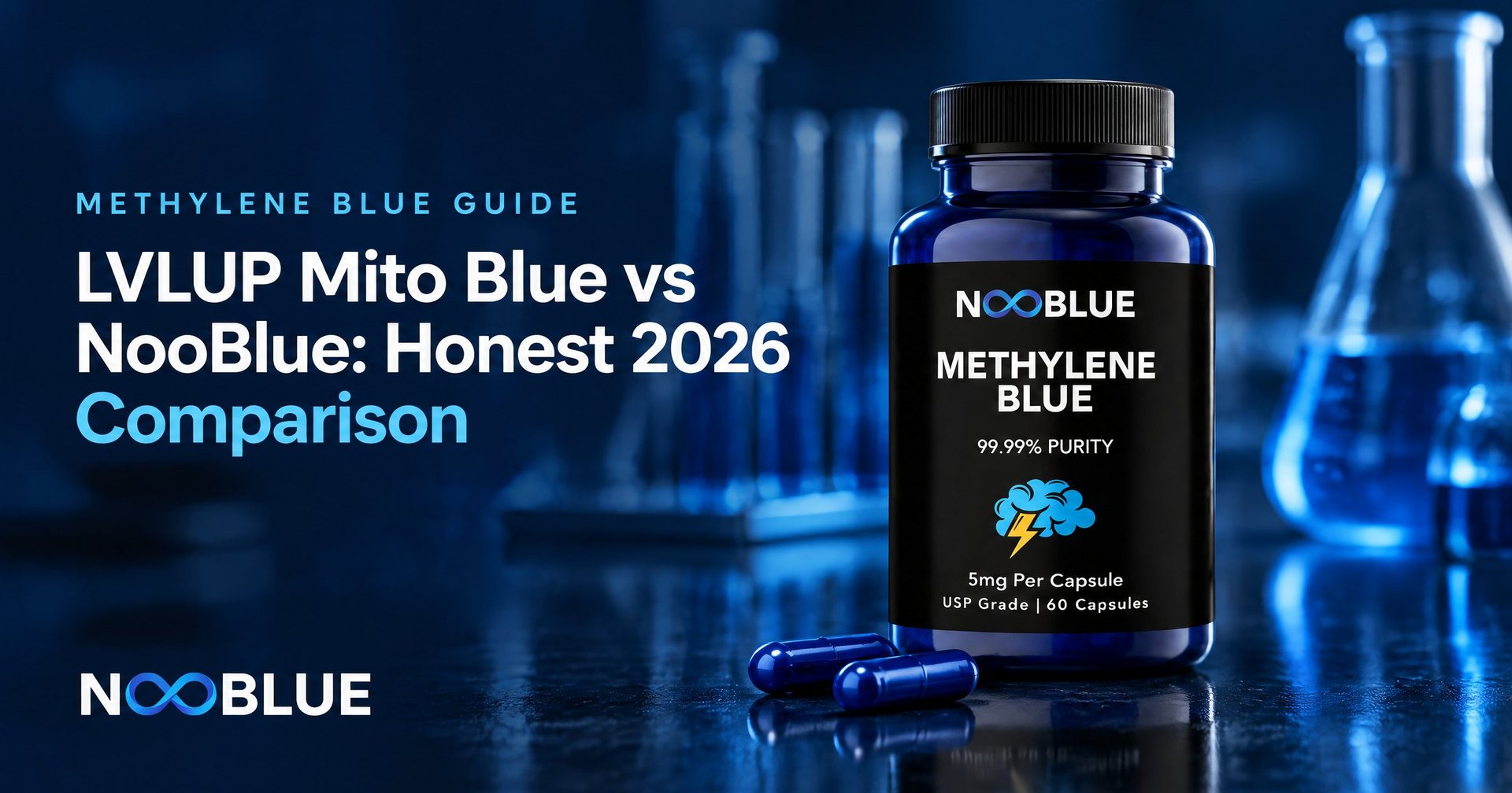 LVLUP Mito Blue vs NooBlue: Honest 2026 Comparison – NooBlue Methylene Blue Capsules 5mg bottle