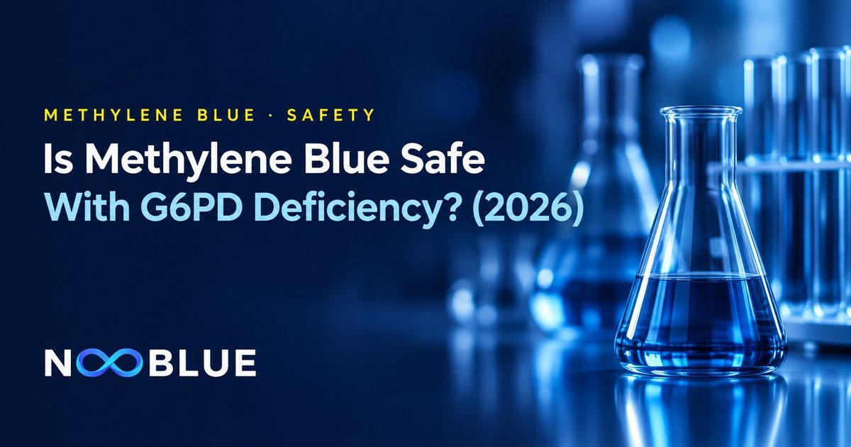 Is Methylene Blue Safe With G6PD Deficiency? (2026) – NooBlue methylene blue safety guide with laboratory glassware