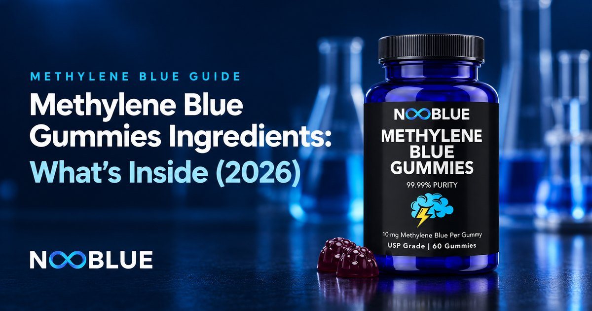 Methylene Blue Gummies Ingredients: What's Inside (2026) – NooBlue Methylene Blue Gummies bottle