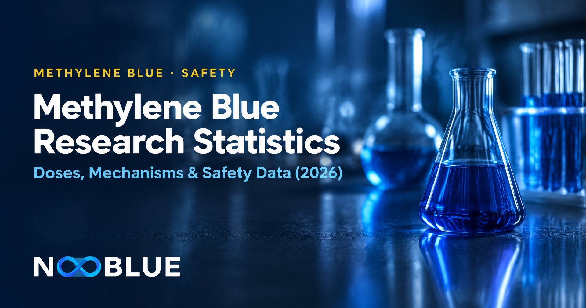 Methylene Blue Research Statistics: Doses, Mechanisms & Safety Data (2026) – NooBlue methylene blue safety guide with laboratory glassware