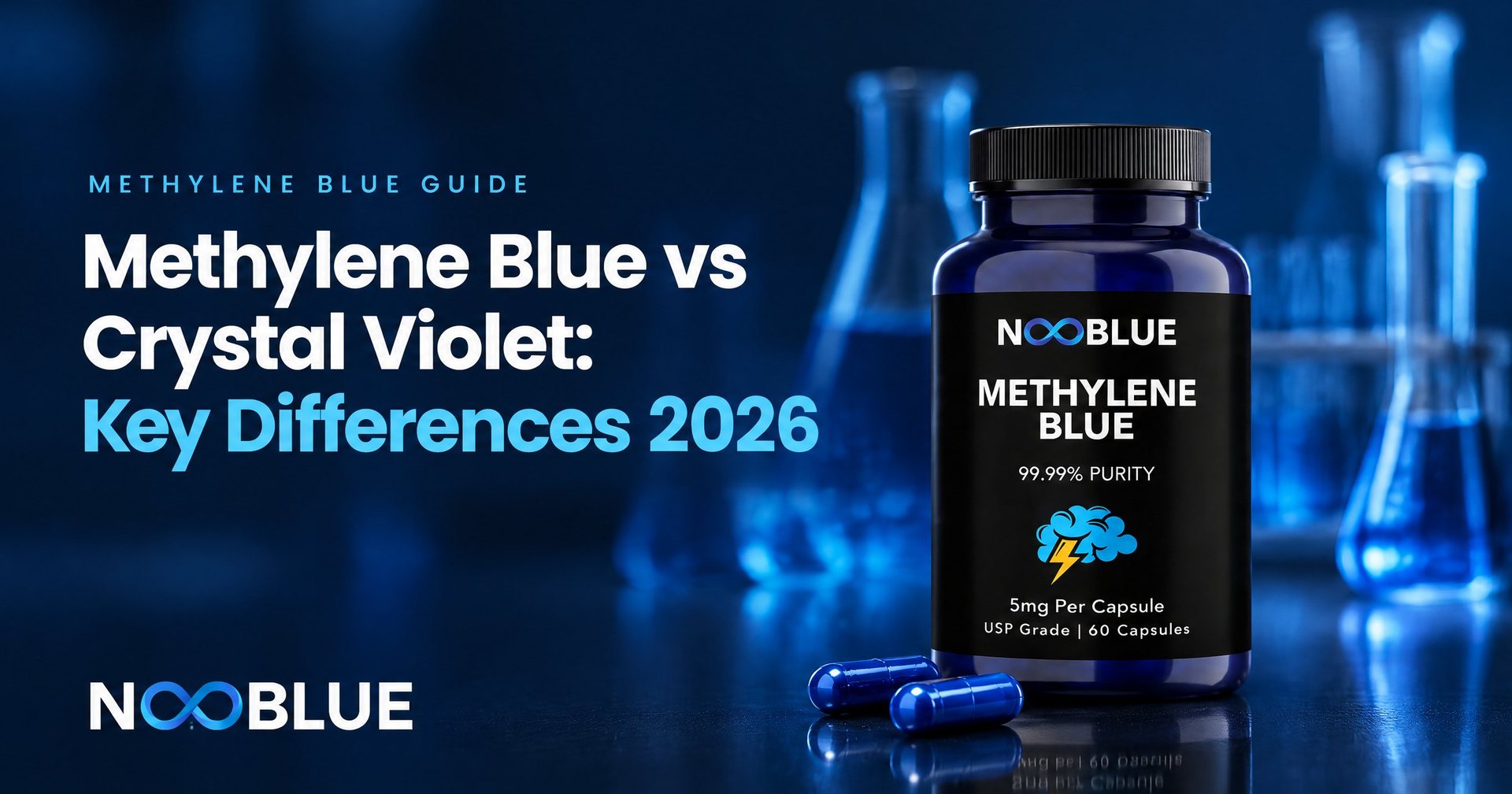 Methylene Blue vs Crystal Violet: Key Differences 2026 – NooBlue Methylene Blue Capsules 5mg bottle