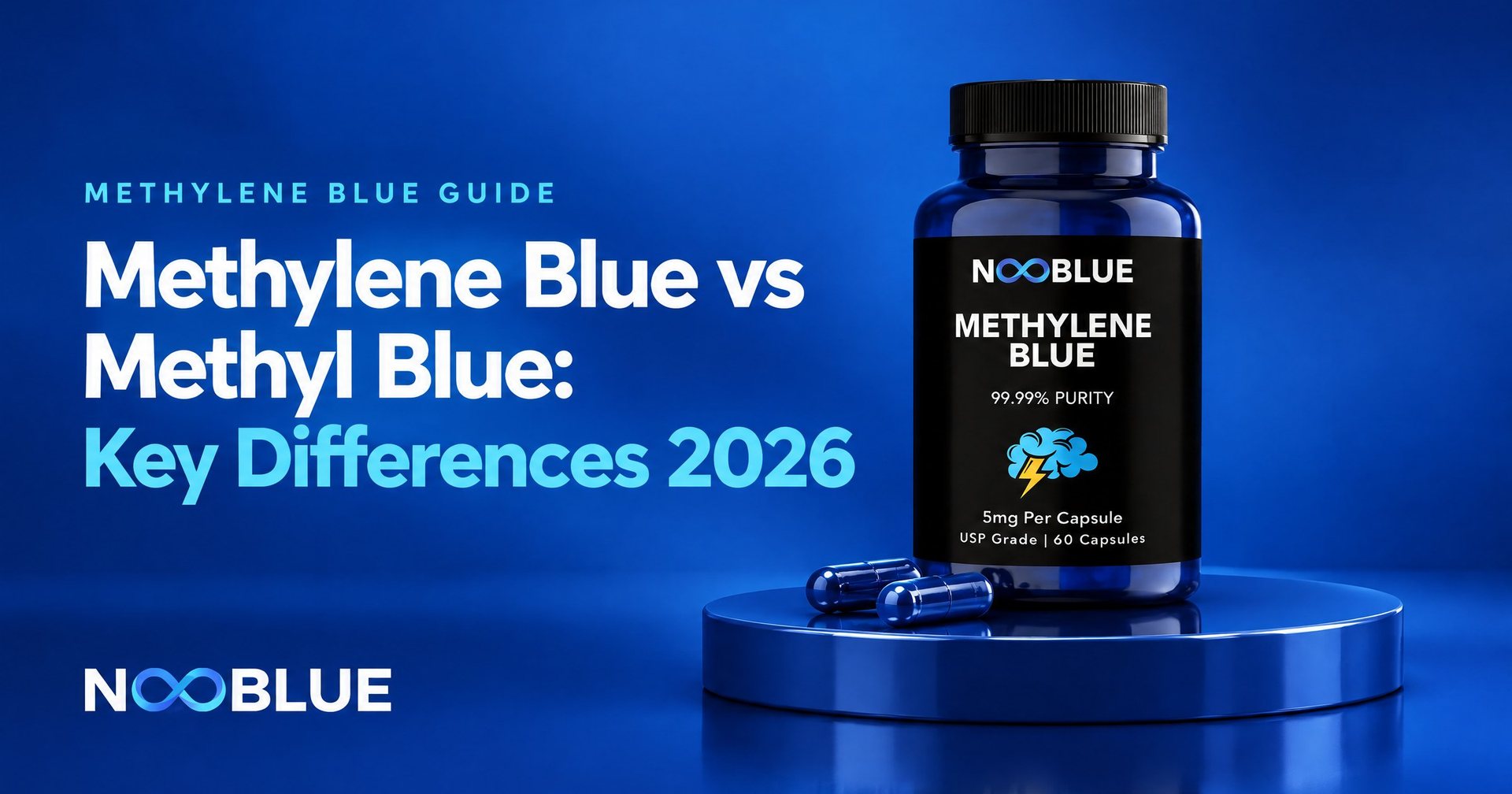 Methylene Blue vs Methyl Blue: Key Differences 2026 – NooBlue Methylene Blue Capsules 5mg bottle