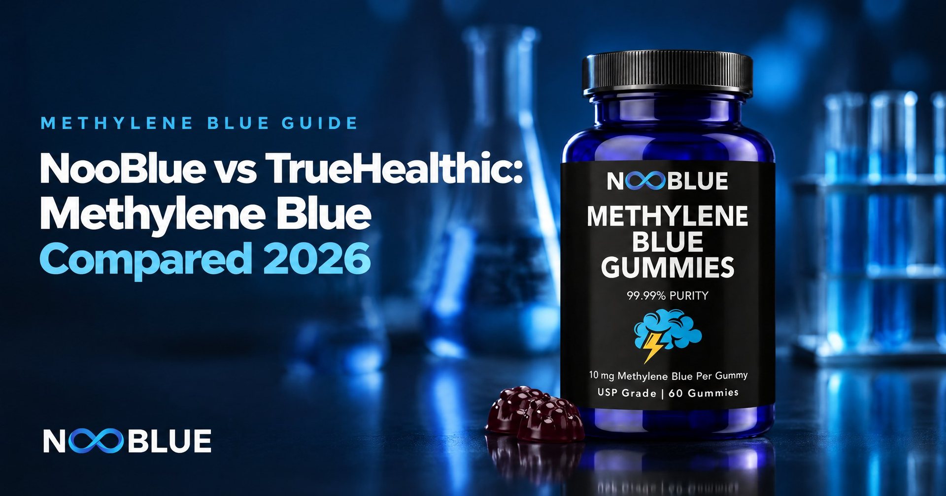 NooBlue vs TrueHealthic: Methylene Blue Compared 2026 – NooBlue Methylene Blue Gummies bottle