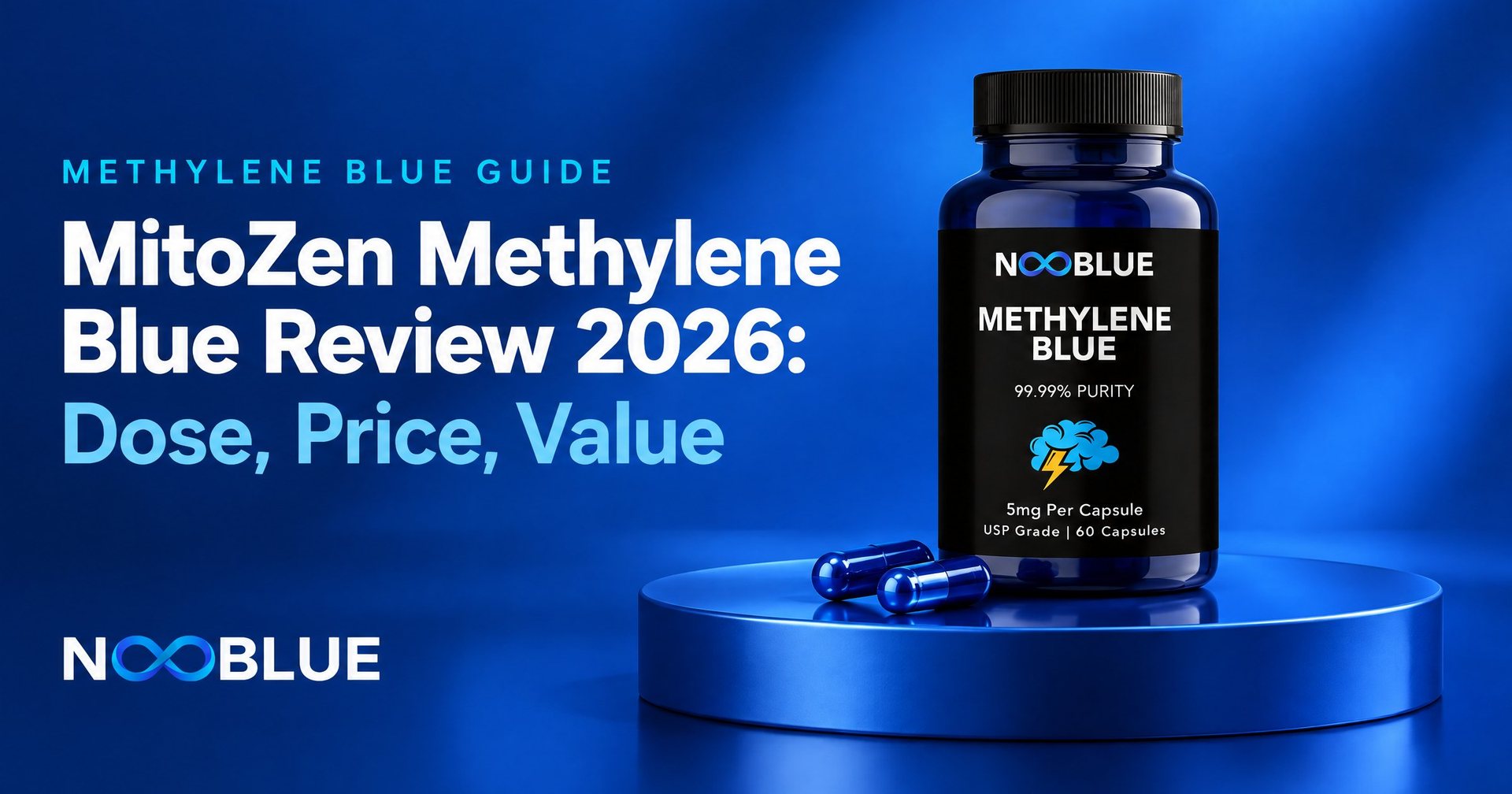 MitoZen Methylene Blue Review 2026: Dose, Price, Value – NooBlue Methylene Blue Capsules 5mg bottle