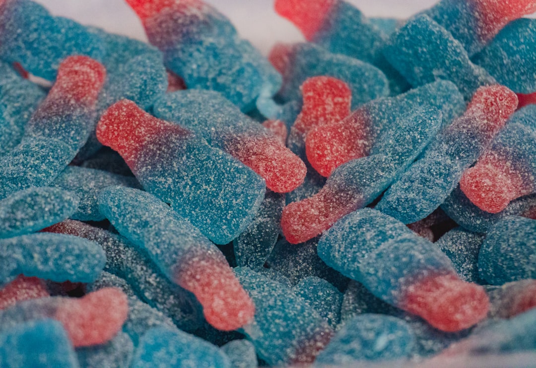 Holistic MD methylene blue gummies review: blue gummies on a dark surface