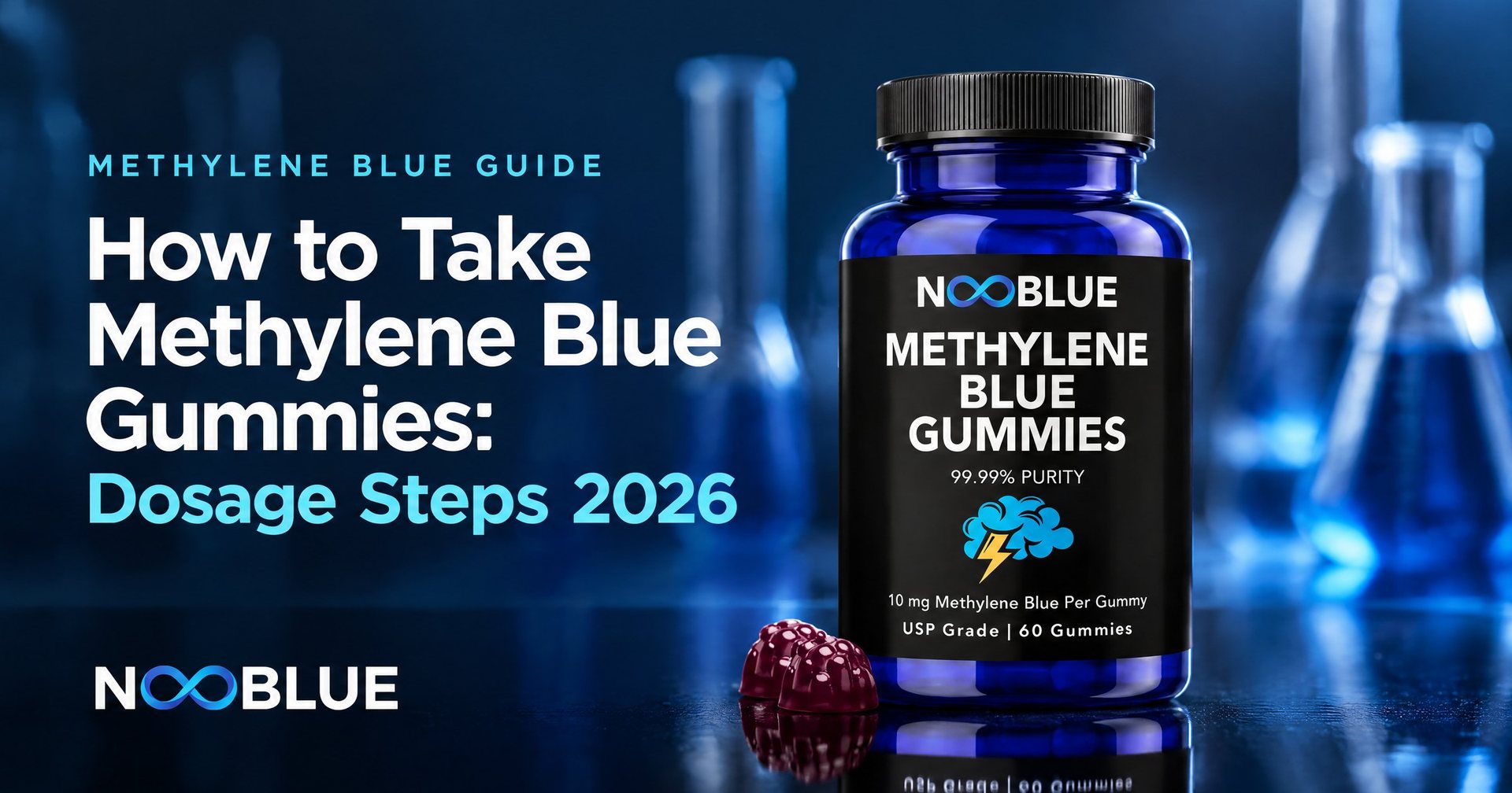 How to Take Methylene Blue Gummies: Dosage Steps 2026 – NooBlue Methylene Blue Gummies bottle