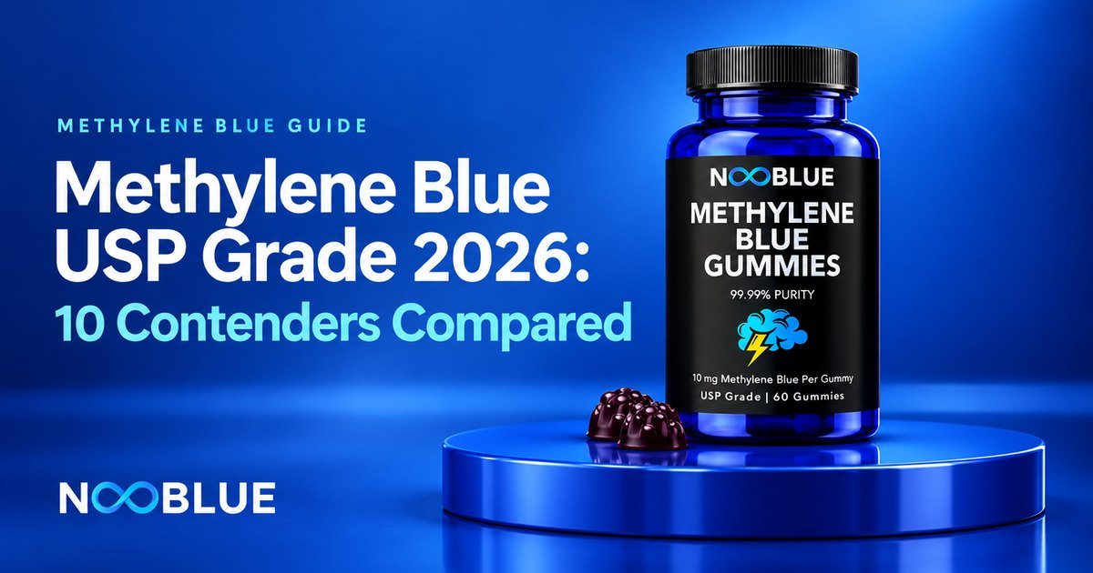 Methylene Blue USP Grade 2026: 10 Contenders Compared – NooBlue Methylene Blue Gummies bottle